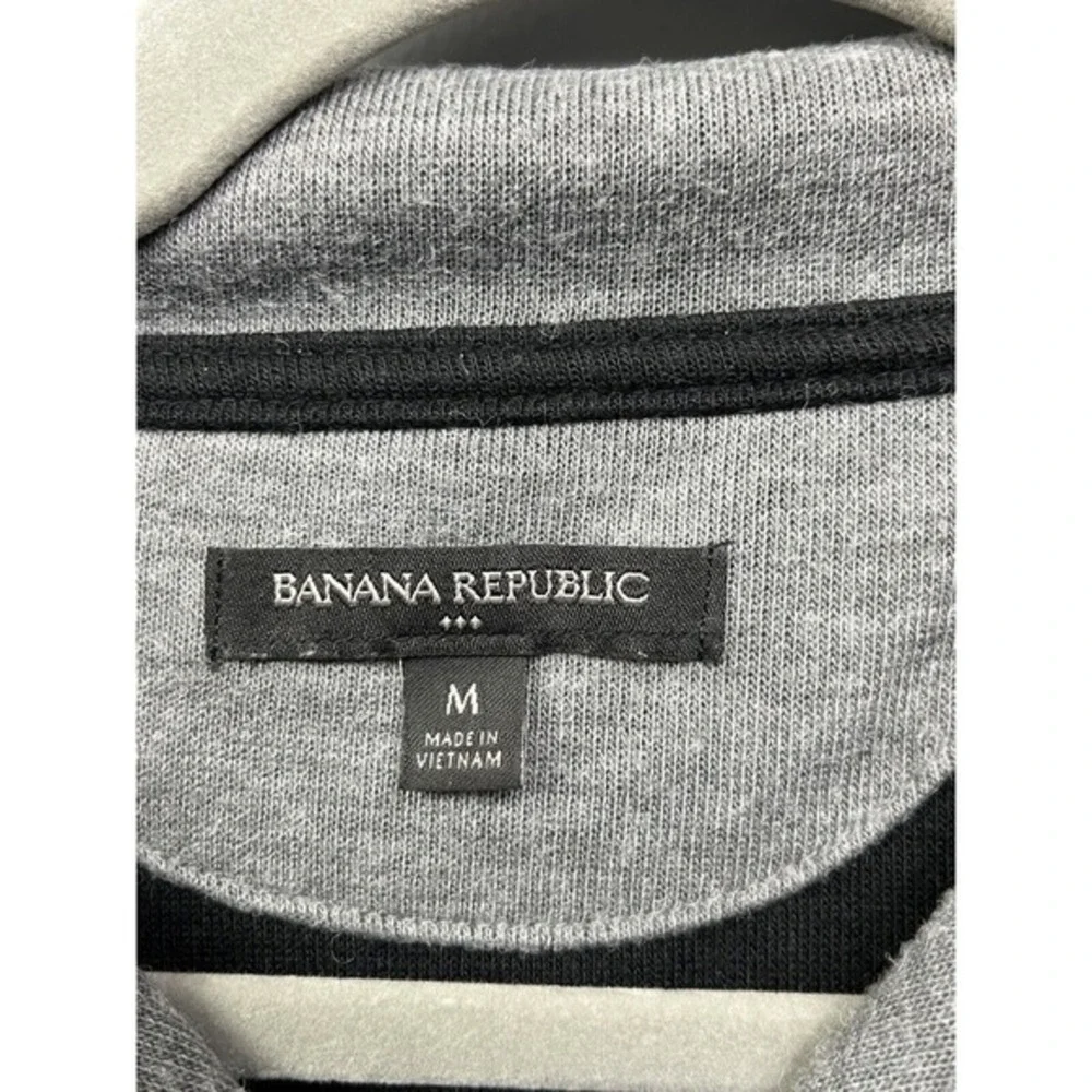 Banana Republic Mens Medium 1/4 Zip Pullover Black Grey Mock‎ Neck Sweater